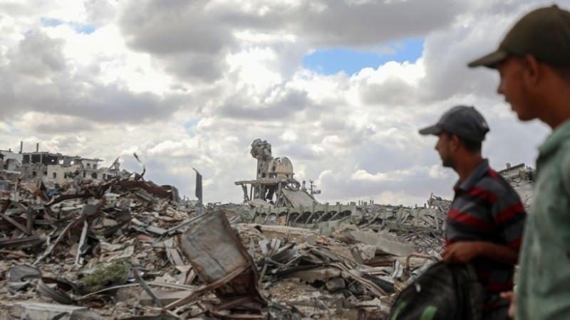 Edificios destruidos por el conflicto en Khan Younis, Franja de Gaza. (Foto: Xinhua/VNA)