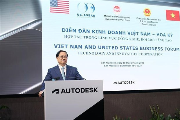 El primer ministro de Vietnam, Pham Minh Chinh, interviene en la cita (Fotografía: VNA)