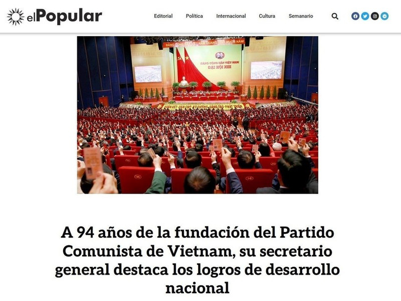El Pueblo, órgano oficial del Partido Comunista de Uruguay, publica entrevista del secretario general del Partido Comunista de Vietnam, Nguyen Phu Trong. (Foto: VNA)