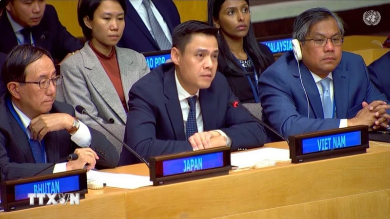 El embajador Dang Hoang Giang, representante permanente de Vietnam ante la ONU, habla en el evento. (Foto: VNA)