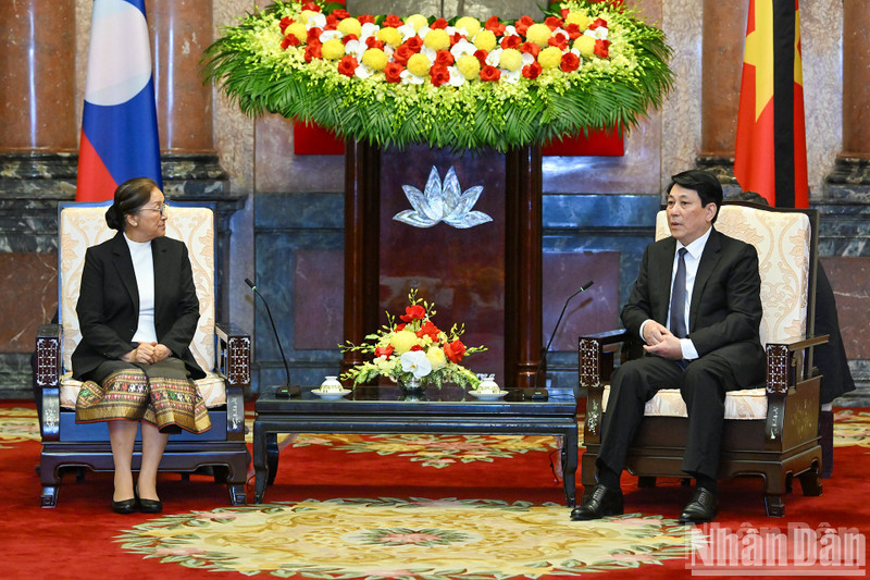 El presidente de Vietnam, Luong Cuong, se reúne con la vicepresidenta de Laos, Pany Yathoto (Foto: Nhan Dan)