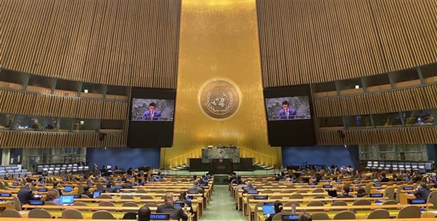 El embajador Dang Hoang Giang, representante permanente de Vietnam ante las Naciones Unidas, interviene en evento (Fotografía: VNA)