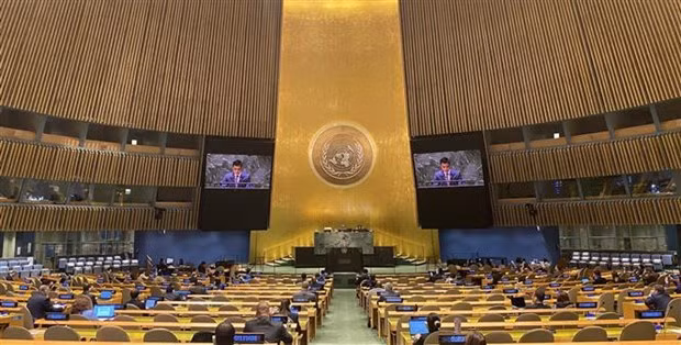 El embajador Dang Hoang Giang, representante permanente de Vietnam ante las Naciones Unidas, interviene en evento (Fotografía: VNA)