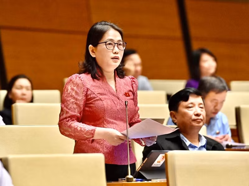 La diputada de provincia de Ha Tinh, Phan Thi Nguyet Thu interviene en la reunión.