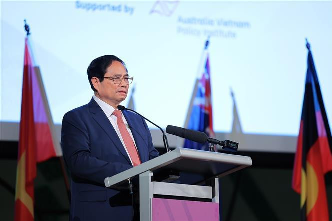 El primer ministro de Vietnam, Pham Minh Chinh, interviene en la cita (Foto:VNA)