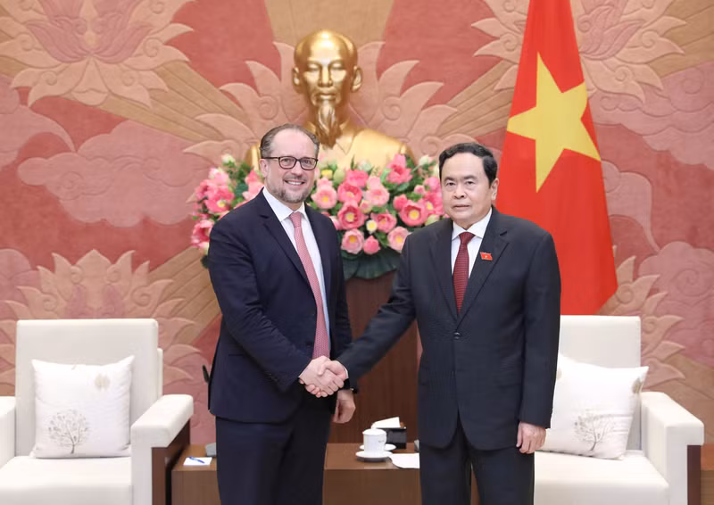 El vicepresidente permanente de la Asamblea Nacional, Tran Thanh Man (derecha), y el ministro de Asuntos Exteriores de Austria, Alexander Schallenberg (Fotografía: VNA)