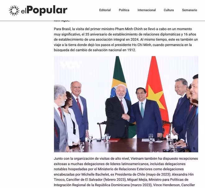 El artículo “Las vibrantes relaciones con la región latinoamericana contribuyen al éxito de la diplomacia vietnamita en 2023” El artículo “Las vibrantes relaciones con la región latinoamericana contribuyen al éxito de la diplomacia vietnamita en 2023”