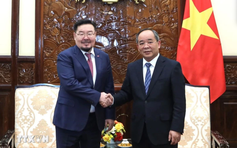 El jefe de la Oficina Presidencial de Vietnam, Le Khanh Hai (derecha), y su homólogo de Mongolia, Gombojav Zandanshatar. (Foto: VNA)