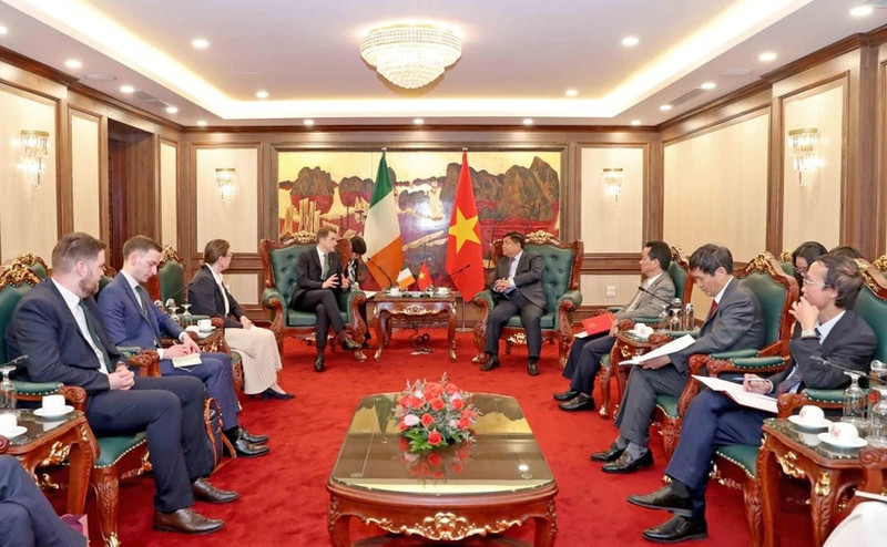 En el encuentro entre el ministro de Planificación e Inversión de Vietnam, Nguyen Chi Dung, y James Browne, ministro de Estado en el Departamento de Justicia de Irlanda (Foto: Vientam+)