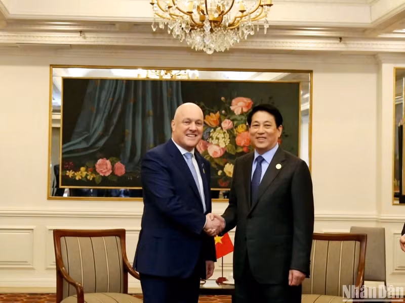 El presidente vietnamita, Luong Cuong, y el primer ministro de Nueva Zelanda, Christopher Luxon.