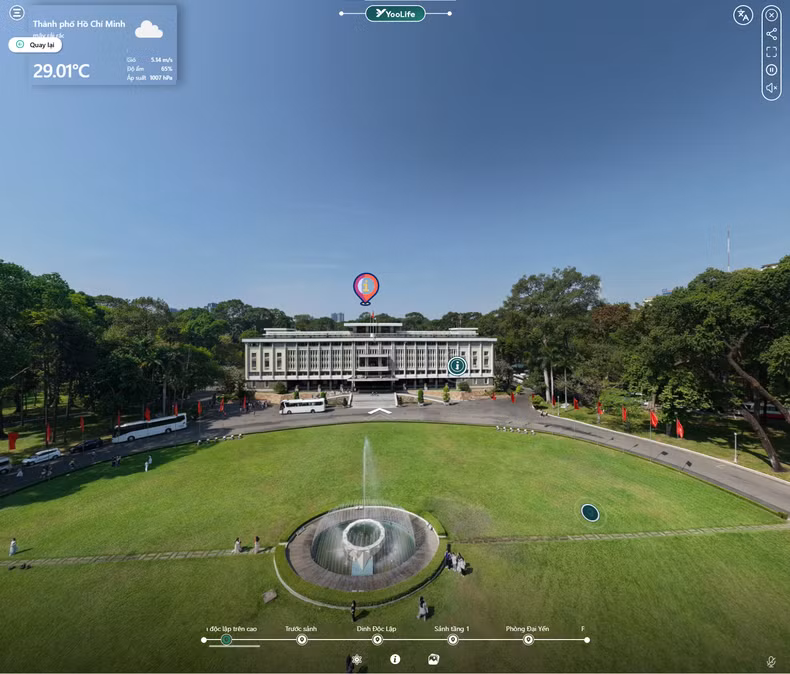 Interfaz de imagen de 360 grados del Palacio de la Independencia. Los lectores pueden visitar cada habitación y área del Palacio con el ratón.