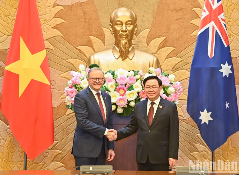 El titular del Parlamento vietnamita, Vuong Dinh Hue, se reúne con el primer ministro australiano, Anthony Albanese (Fotografía: Nhan Dan)