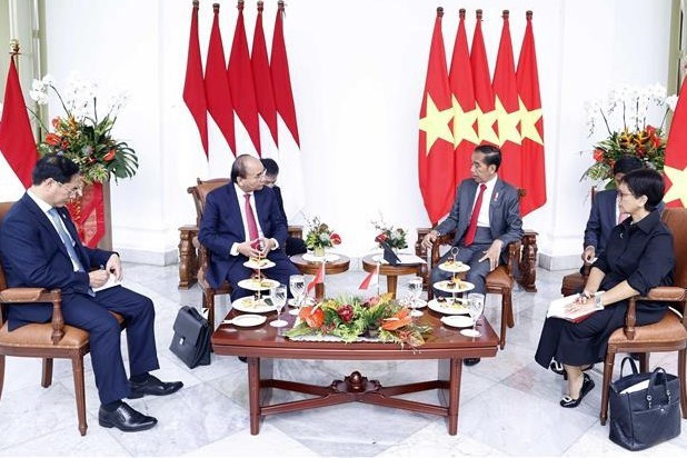 El presidente vietnamita, Nguyen Xuan Phuc, y su homólogo indonesio, Joko Widodo (Fotografía: VNA)