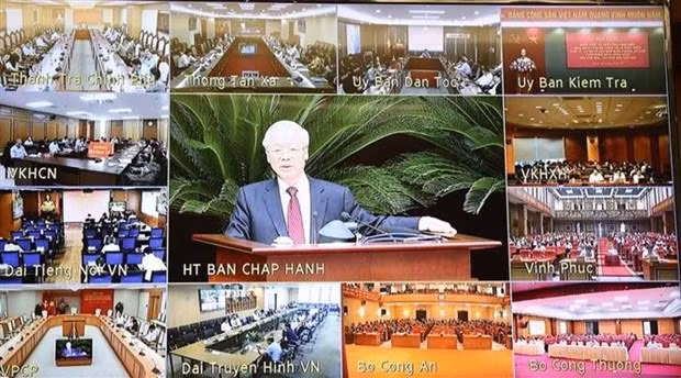 El secretario general del Partido Comunista de Vietnam, Nguyen Phu Trong, en la reunión. (Fotografía: VNA) El secretario general del Partido Comunista de Vietnam, Nguyen Phu Trong, en la reunión. (Fotografía: VNA)