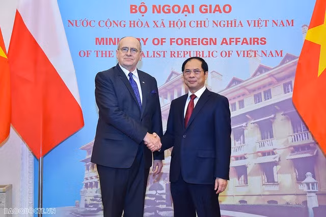 El ministro de Relaciones Exteriores, Bui Thanh Son, y su homólogo polaco, Zbigniew Rau (Fotografía: baoquocte.vn)