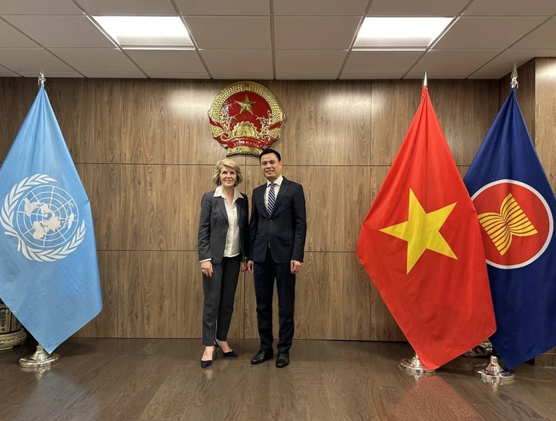 El embajador Dang Hoang Giang, representante permanente de Vietnam ante la ONU, y Julie Bishop, enviada especial del Secretario General de la ONU para Myanmar (Foto:VNA)