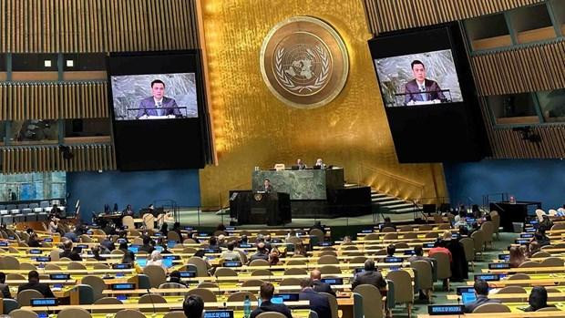 El embajador Dang Hoang Giang, representante permanente de Vietnam ante la ONU, interviene en la cita. (Fotografía: VNA)