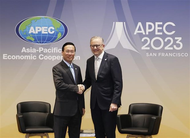 El presidente de Vietnam, Vo Van Thuong (izquierda), se reúne con el primer ministro de Australia, Anthony Albanese. (Fotografía: VNA)