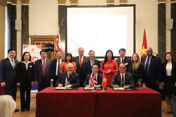 Acto de firma del memorando de entendimiento entre localidades vietnamitas y la ciudad de Birmingham. (Fotografía: VNA)