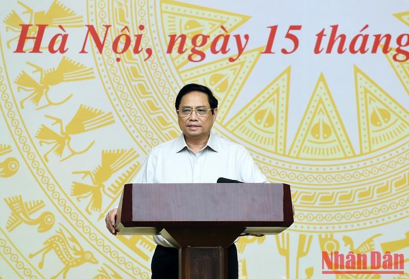 El primer ministro vietnamita, Pham Minh Chinh habla en el evento.