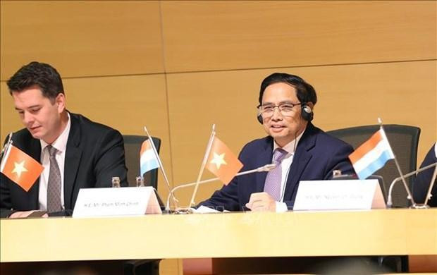 El primer ministro de Vietnam, Pham Minh Chinh, interviene en el Foro Empresarial. (Fotografía: VNA)