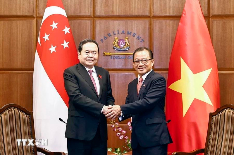 El presidente de la Asamblea Nacional de Vietnam, Tran Thanh Man (izquierda), y su homólogo singapurense, Seah Kian Peng. (Foto: VNA)