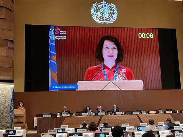 La viceministra de Salud Pública, Nguyen Thi Lien Huong, intervino en la sesión (Fotografía: VNA)