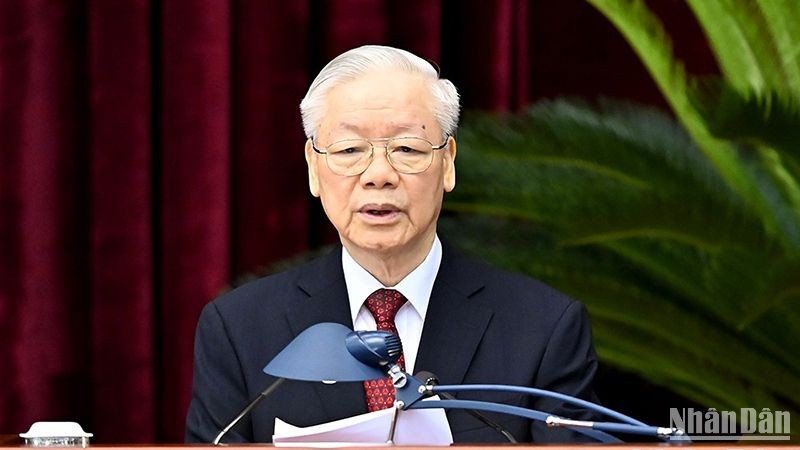 El secretario general del PCV, Nguyen Phu Trong, interviene en la cita (Fotografía: Nhan Dan)