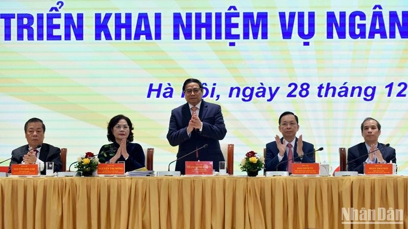 El primer ministro vietnamita, Pham Minh Chinh, en la reunión (Fotografía: Nhan Dan)