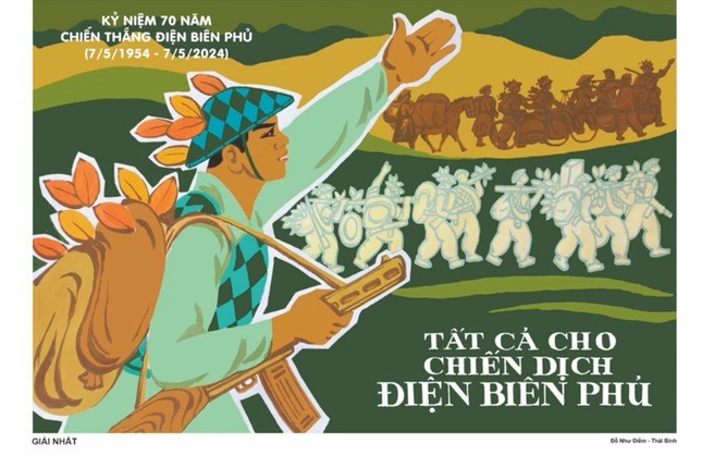 El dibujo ganador del primer premio del concurso del 70 aniversario de la victoria de Dien Bien Phu, del autor Do Nhu Diem. (Foto: baoquocte.vn)