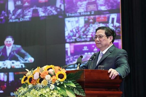 El primer ministro de Vietnam, Pham Minh Chinh, habla en el evento. (Fotografía: VNA)