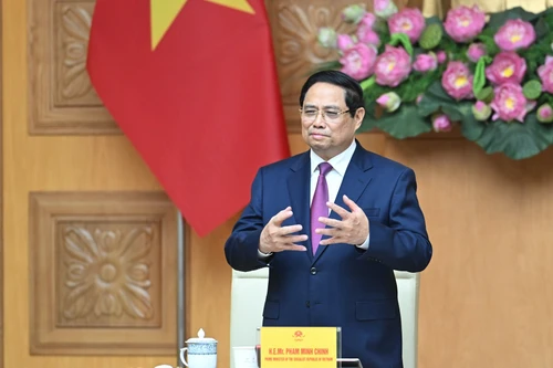 El primer ministro de Vietnam, Pham Minh Chinh, interviene en la reunión. (Foto: Nhan Dan)