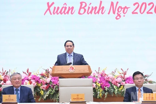 El primer ministro de Vietnam, Pham Minh Chinh, interviene en la reunión. (Foto: Nhan Dan)