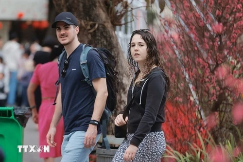 Turistas internacionales visitan Hanói en el Tet. (Foto: VNA)