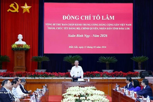 El secretario general del Partido Comunista de Vietnam, To Lam, interviene en la cita (Foto: VNA)