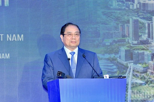 El primer ministro de Vietnam, Pham Minh Chinh, preside el lanzamiento del Centro Financiero Internacional de Vietnam (VIFC) en Ciudad Ho Chi Minh (Foto: Nhan Dan)