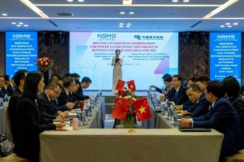 Vista de la Conferencia sobre la coordinación de la operación de la red eléctrica interconectada Vietnam-China.