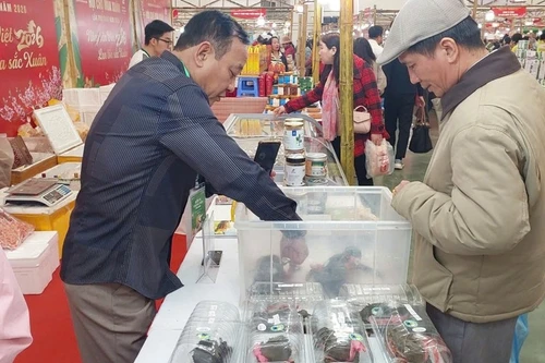 Un cliente visita el stand de productos agrícolas. (Foto: VNA)