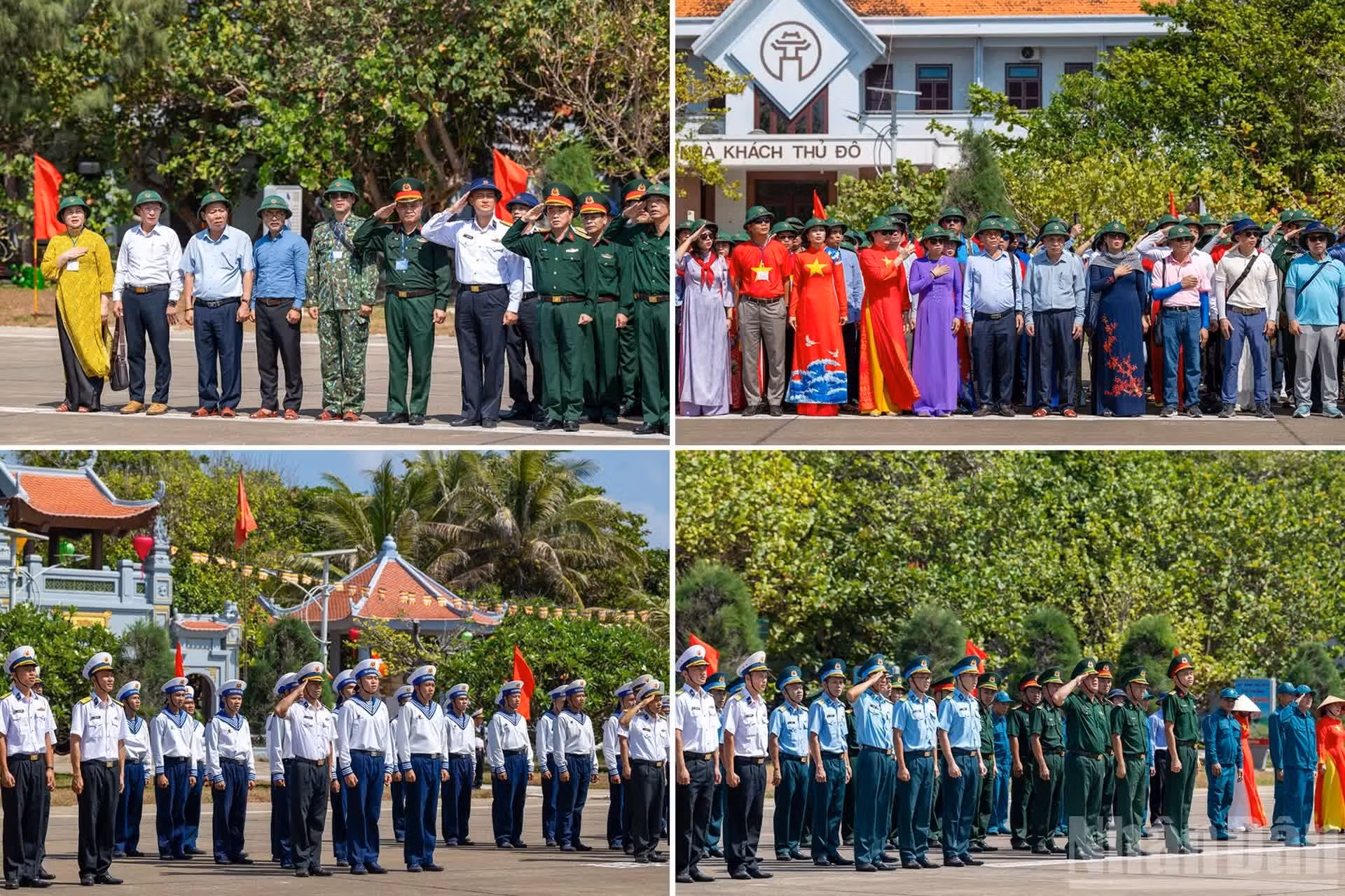 Los delegados, funcionarios, soldados e isleños saludan la bandera roja con estrella dorada de la Patria y entonan el himno nacional.