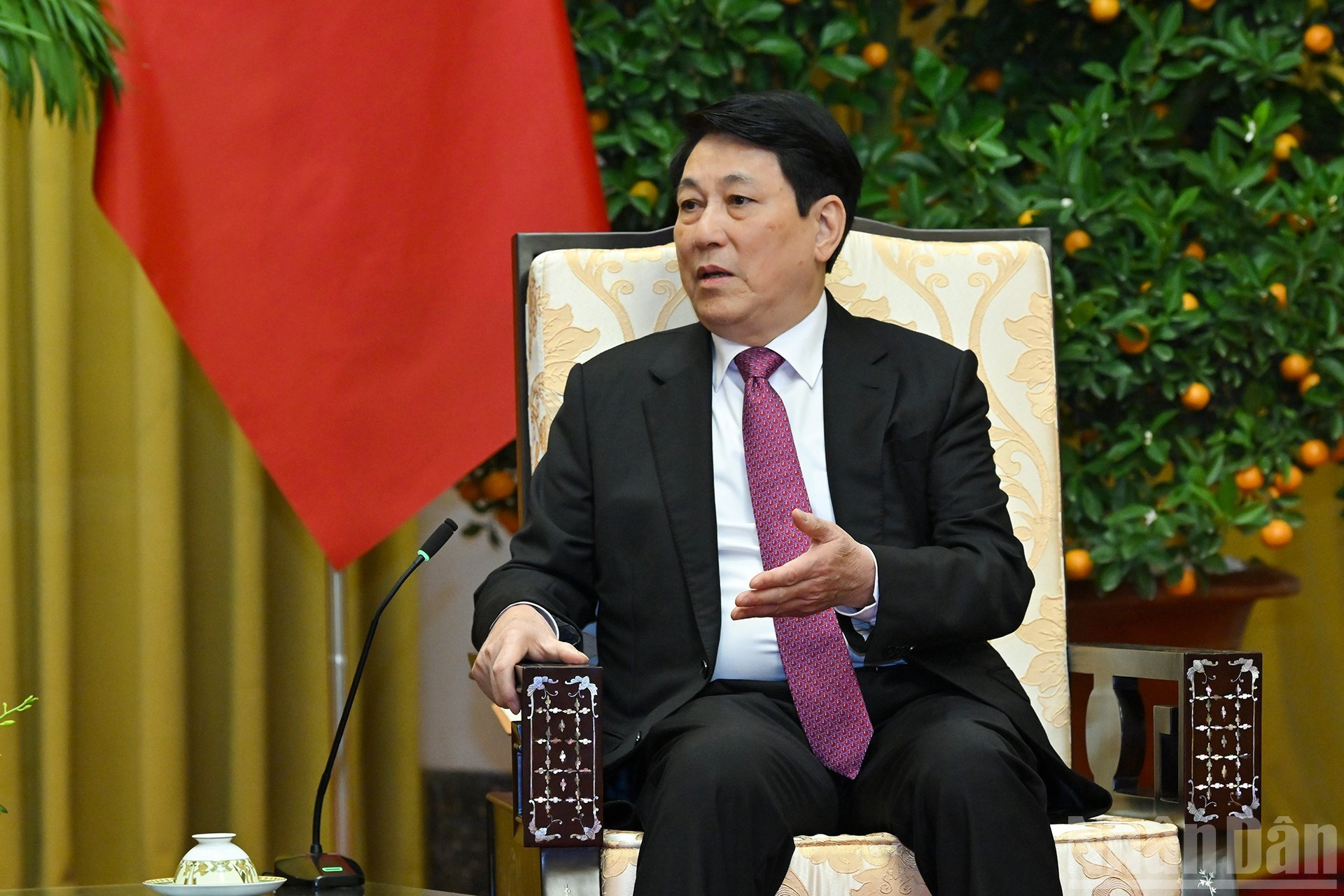 El presidente de Vietnam, Luong Cuong, da palabras.