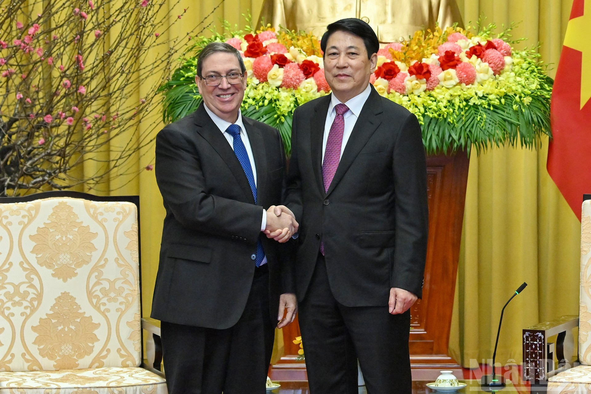 El presidente de Vietnam, Luong Cuong, y el enviado especial del Partido Comunista y del Estado cubano, Bruno Rodríguez Parrilla.