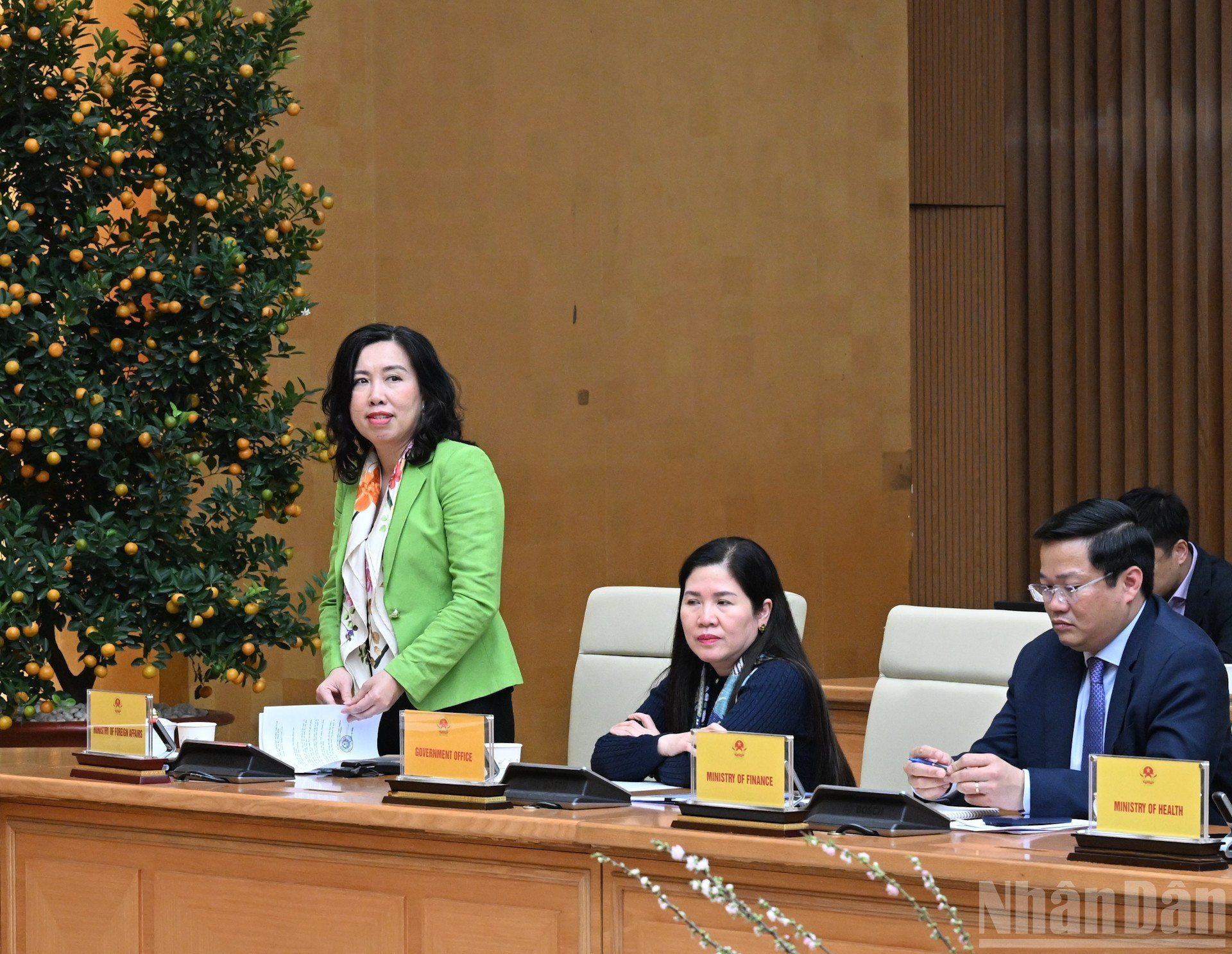 La viceministra de Relaciones Exteriores de Vietnam Le Thi Thu Hang interviene en la reunión.