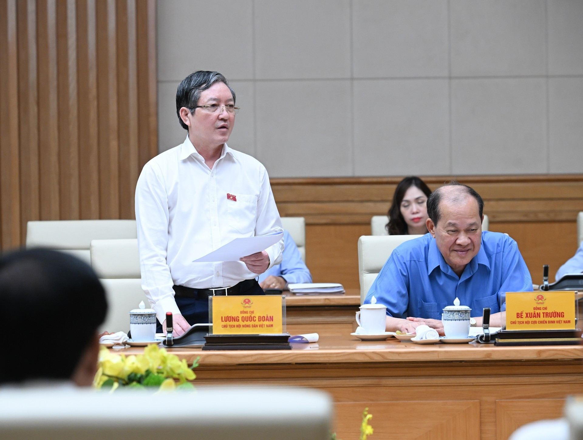 El presidente de la Asociación de Agricultores de Vietnam, Luong Quoc Doan, habla en la cita.