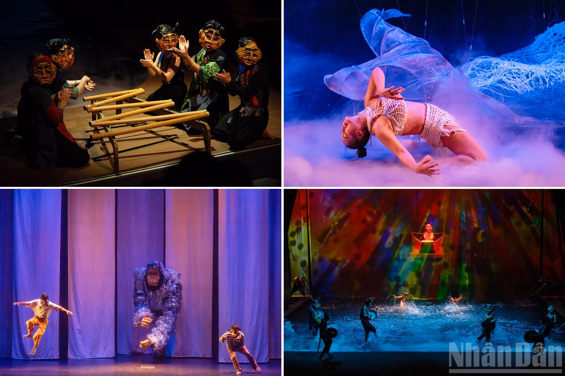 Uno de los factores decisivos para lograr el efecto artístico deseado con esta obra es su escenario multidimensional, es decir, una superficie acuática, aire, tierra y pantalla de proyección.