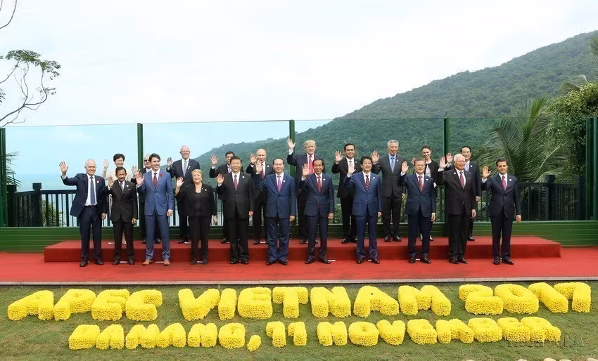 El presidente de Vietnam, Tran Dai Quang, y los jefes de las delegaciones a la XXV Cumbre de APEC, celebrada en la ciudad vietnamita de Da Nang el 11 de noviembre de 2017.