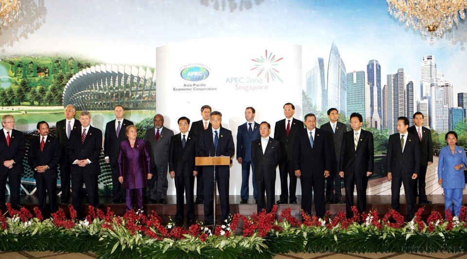 El presidente de Vietnam, Nguyen Minh Triet, asiste a la ceremonia de adopción de la Declaración conjunta de la XVII Cumbre de APEC, celebrada en Singapur (2009).