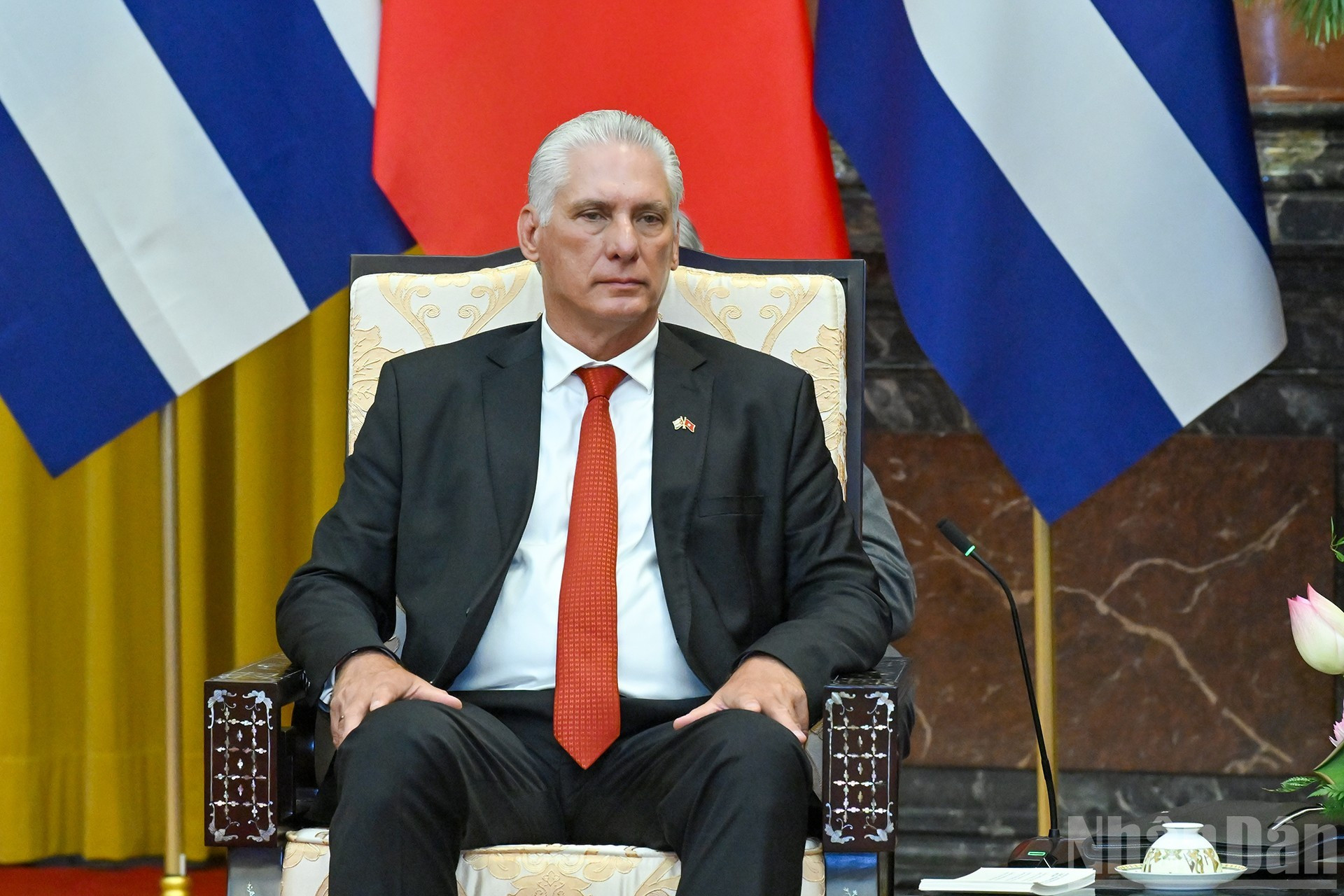 El primer secretario del Comité Central del Partido Comunista de Cuba y presidente de la República, Miguel Díaz-Canel Bermúdez, en el encuentro. El primer secretario del Comité Central del Partido Comunista de Cuba y presidente de la República, Miguel Díaz-Canel Bermúdez, en el encuentro.
