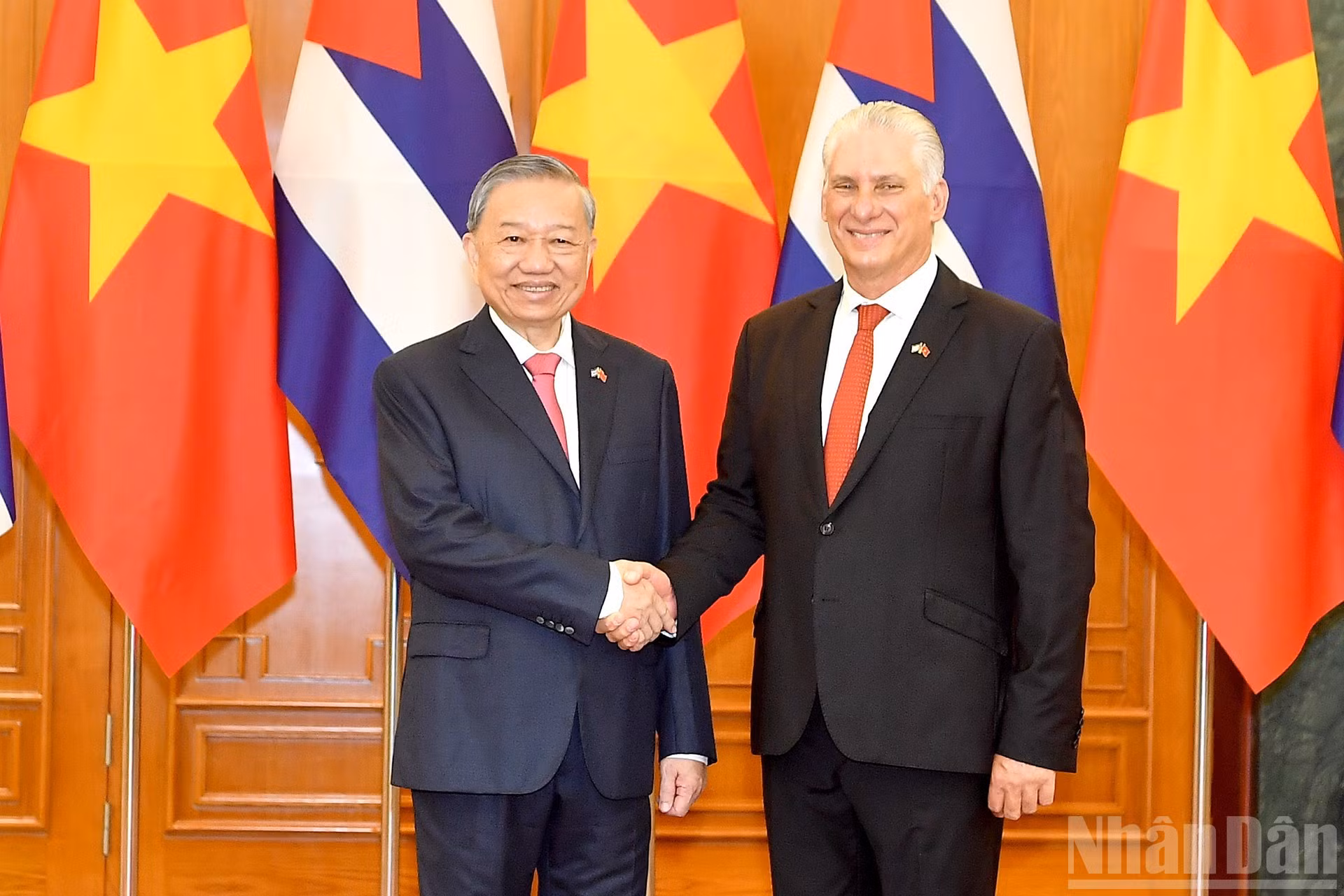 [Foto] Secretario general To Lam sostiene conversaciones con presidente cubano