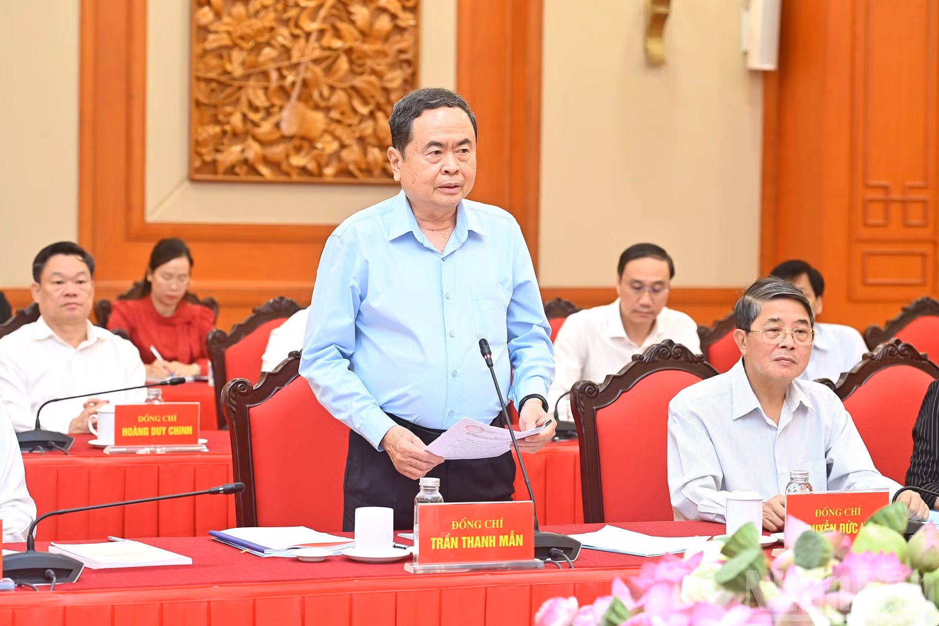 Tran Thanh Man, miembro del Buró Político, secretario del Comité del Partido en la Asamblea Nacional y presidente de la Asamblea Nacional, en su intervención.