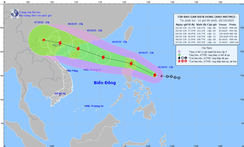 Ubicación y trayectoria prevista del tifón Matmo. (Foto: Centro Nacional de Pronósticos Hidrometeorológicos de Vietnam)